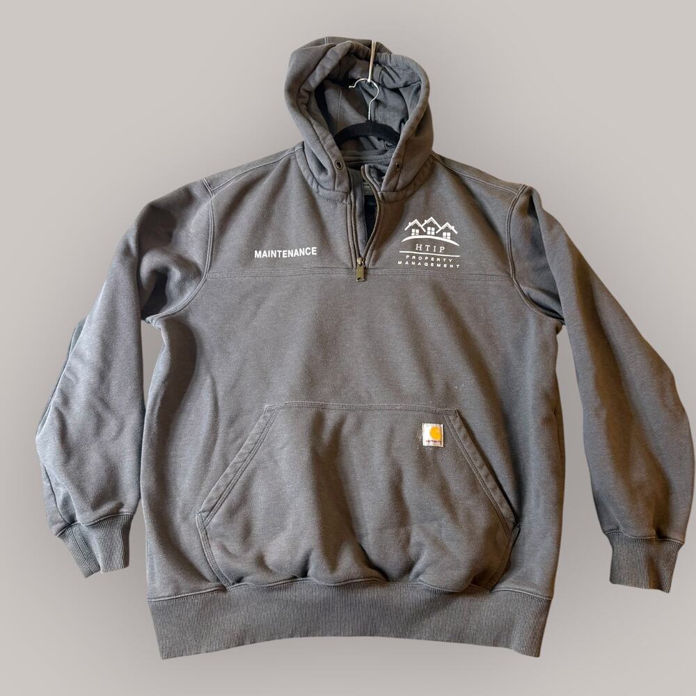 Carhartt Rain Defender 1/4 Zip Hoodie Mens XL, Gray, Workwear, Utility, Custom